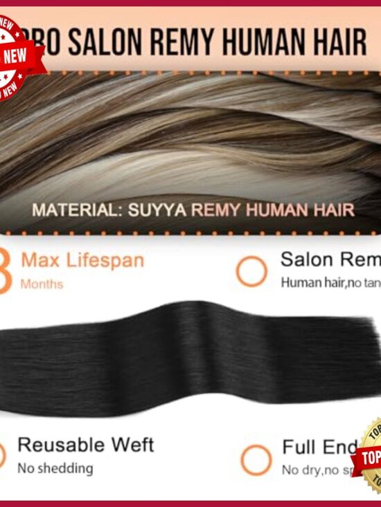 Human Hair Extensions 20in Straight Glueless Butterfly Weft Invisible main image 6